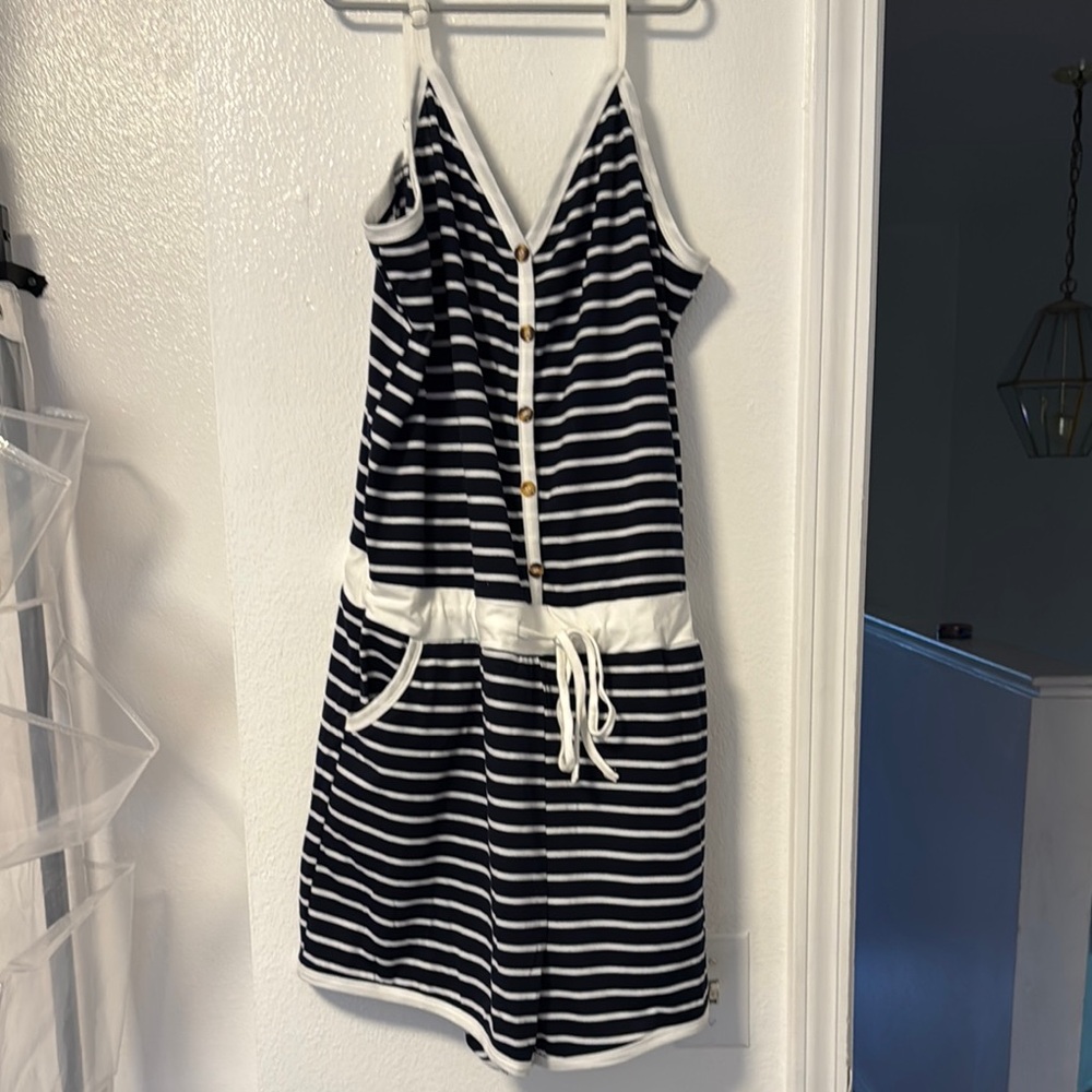 Striped Navy and White womens romper